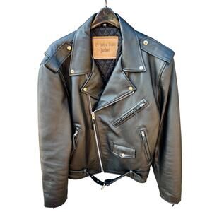 Just A Damn Black Leather Motorcycle Jacket Mens Kerr Lined Sz 48 New NWoT